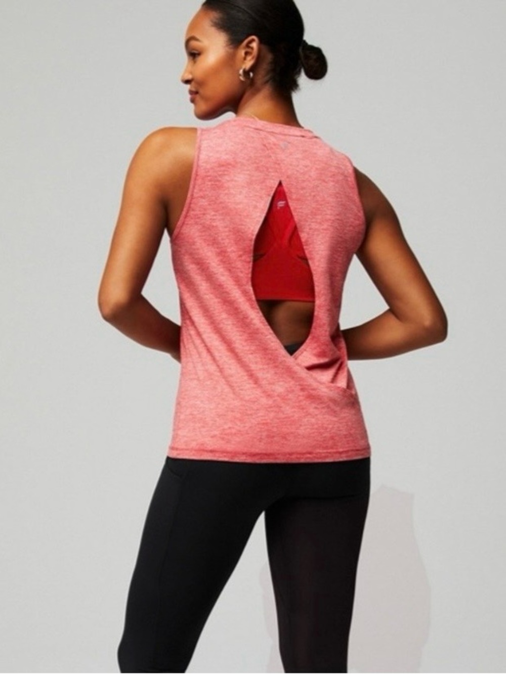 Fabletics Tank Womens XL Heated Red Heather Dry Flex Open Back Yoga Top Athletic